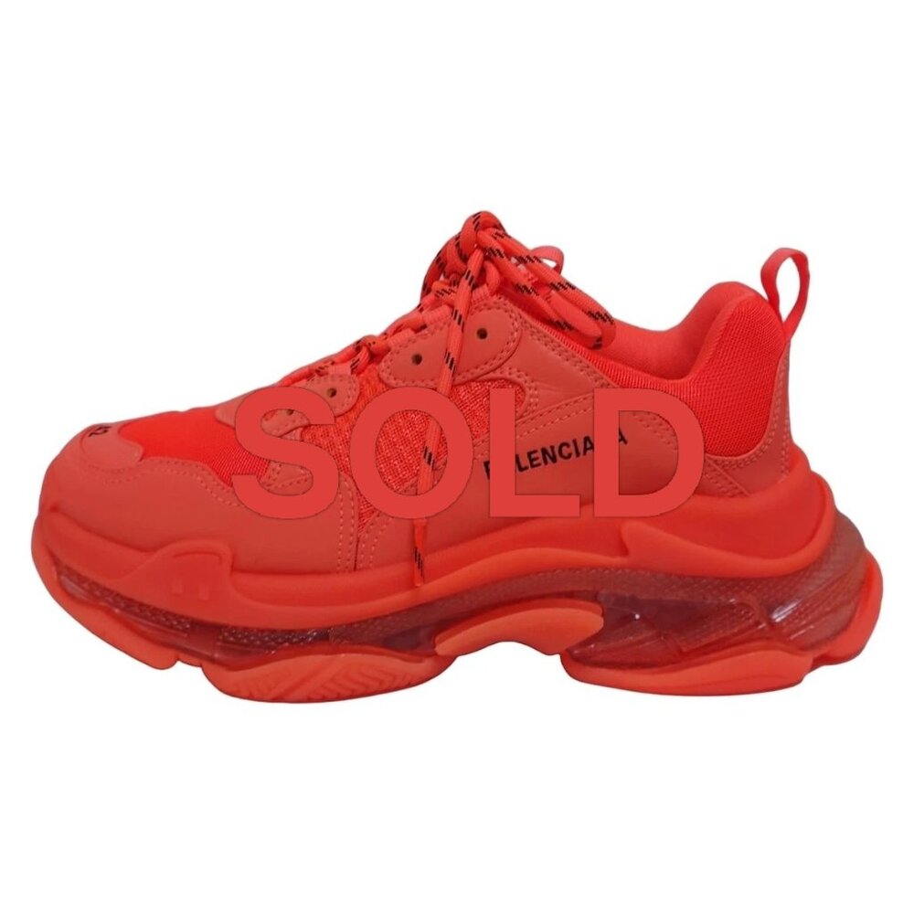 BALENCIAGA Triple S Orange Chemical Fiber Leather Men's Sneakers 433-071125